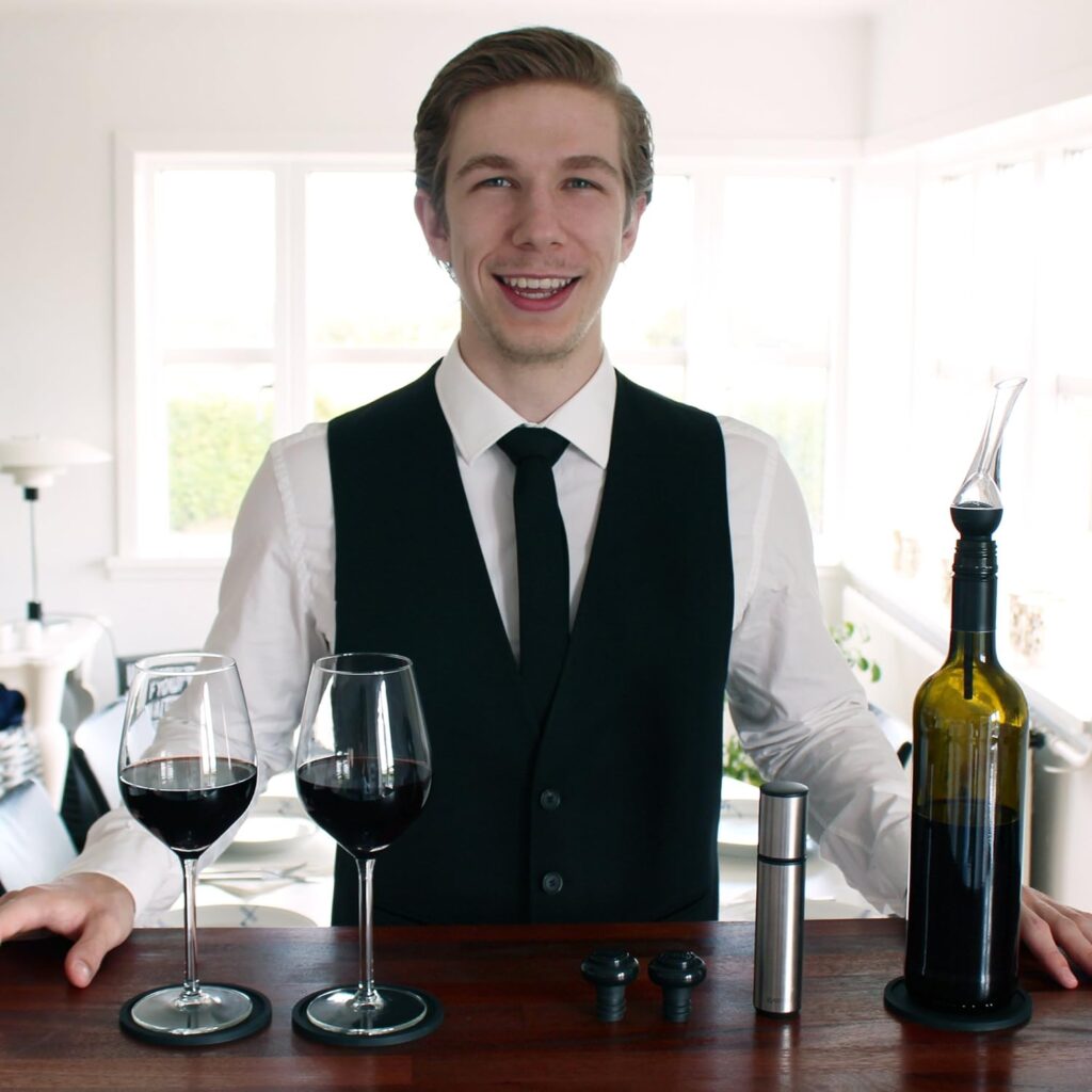 BARVIVO Wijnbeluchter en wijnpomp inclusief twee vacuüm wijnpluggen. Roestvrijstalen vacuümpomp/wijnflessendop. Wijn beluchten, inschenken en bewaren met de beste rode wijnaccessoires