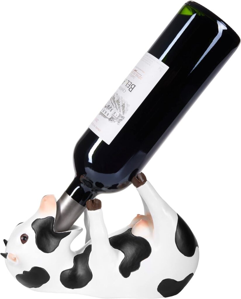 BRUBAKER Wijnfleshouder Dorstige Koe - Fleshouder Dronken Dieren - Flesstandaard Grappig - Deco Figuur boerderij handgeschilderd wijn accessoires voor wijnbar - Grappige Decoratie - Wijn geschenk