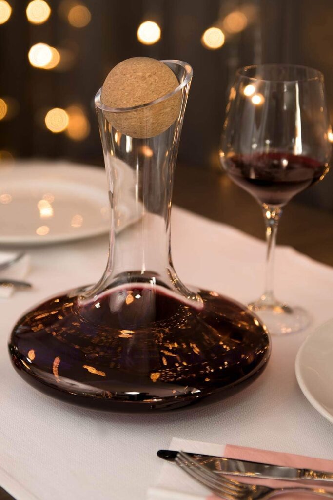 Decanter  accessoires (kurksluiting + reinigingsparels van roestvrij staal) - 100% loodvrije wijnkaraf van kristalglas - wijnbeluchter decanteerder voor rode wijn - uniek cadeau-idee