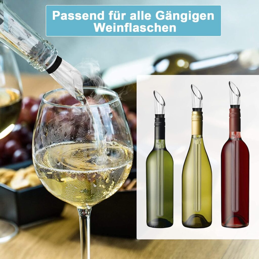Wijnkoelset, 3-in-1 premium wijnaccessoires met roestvrijstalen wijnkoelstaaf, schenktuit en decanteerventilator, wijnkoeler, staaf voor witte wijn, rode wijn, vrouwen en mannen, cadeau
