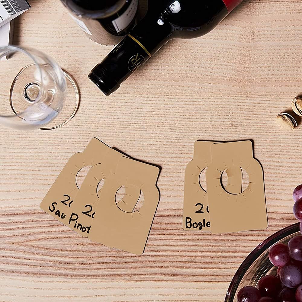 Wijnfles Kelder Label, 200 stuks Wijnfles Neck Tags, Kelderrek Etiketten, voor wijnrekken en kelders om de Vintage en type wijn (bruin) te markeren